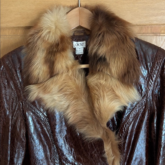 EUVC VTG Fur Collar Cuffs EMBOSSED CROC TEXTURED LAMB Zip LEATHER JACKET S M 6 8 - Picture 7 of 17